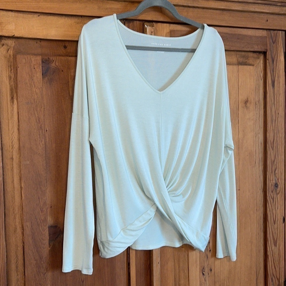 American Eagle Sage green Modal Long Sleeve Blouse Sz. MD